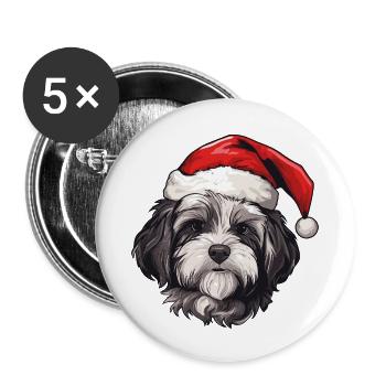 Tête de Noël de chien bichon havanais - Lot de 5 petits badges (25 mm) - blanc - Devant