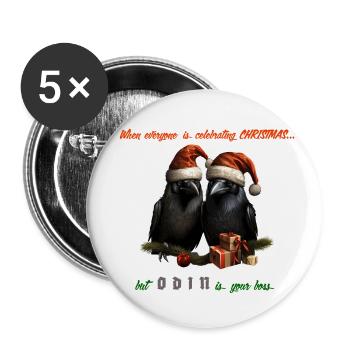 Hugin und Munin mit lustigem Weihnachtsspruch - Buttons klein 25 mm (5er Pack) - Weiß - Vorne