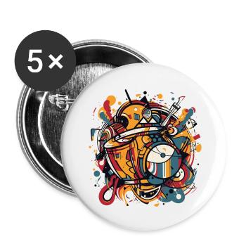 Drums Schlagzeug - Buttons klein 25 mm (5er Pack) - Weiß - Vorne