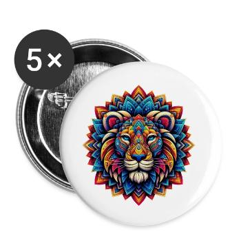 Löwe mit Mandalas verziert - Buttons klein 25 mm (5er Pack) - Weiß - Vorne