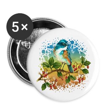 Bunter Vogel - Buttons klein 25 mm (5er Pack) - Weiß - Vorne