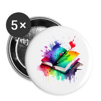 Book Reading Books Reader Gift Book Lover - Buttons small 1''/25 mm (5-pack) - white - Front