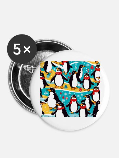 Pinguin Party - Buttons klein 25 mm (5er Pack) - Weiß