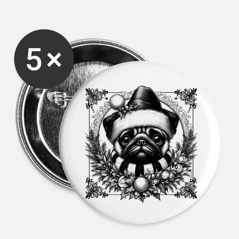 Gothic-Mops - Buttons klein 25 mm (5er Pack) - Weiß