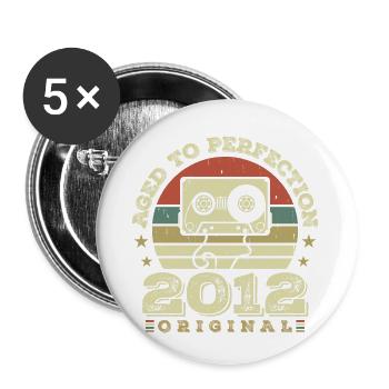 Idée Cadeau Anniversaire Vintage Original 2012 - Lot de 5 petits badges (25 mm) - blanc - Devant