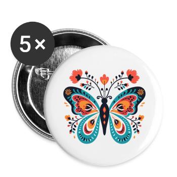 Butterfly Schmetterling - Buttons klein 25 mm (5er Pack) - Weiß - Vorne