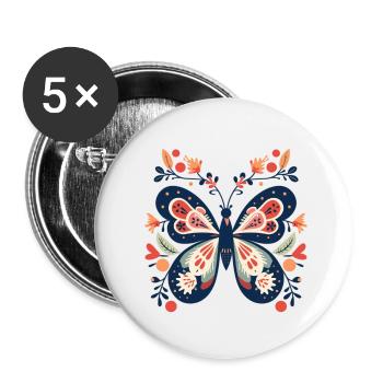 Butterfly Schmetterling - Buttons klein 25 mm (5er Pack) - Weiß - Vorne