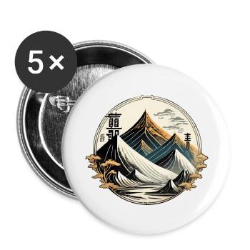 Landschaft im chinesischen Stil, traditionelle Zeichnung, Tusche - Buttons klein 25 mm (5er Pack) - Weiß - Vorne