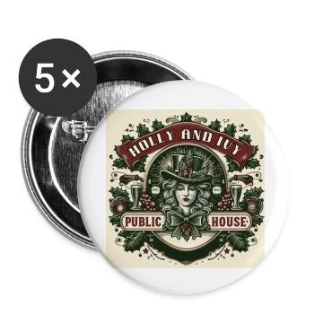 Holly and Ivy Public House Logo - Buttons small 1''/25 mm (5-pack) - white - Front
