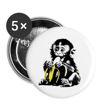 Playful monkey motif with banana - Buttons small 1''/25 mm (5-pack) - white - Front