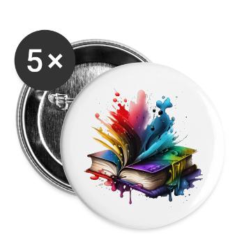 Book Reading Gift Books Reader Book Lover - Buttons small 1''/25 mm (5-pack) - white - Front