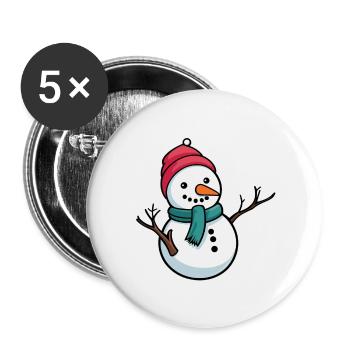 Snowman Christmas Drawing - Buttons small 1''/25 mm (5-pack) - white - Front