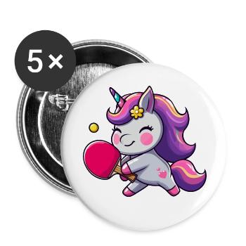 Licorne Licorne avec raquette de tennis de table pour - Lot de 5 petits badges (25 mm) - blanc - Devant