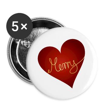 bright red heart with gold-coloured inscription - Buttons small 1''/25 mm (5-pack) - white - Front