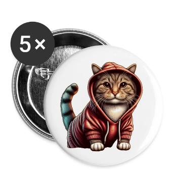 Chaton mignon portant un sweat à capuche - Lot de 5 petits badges (25 mm) - blanc - Devant