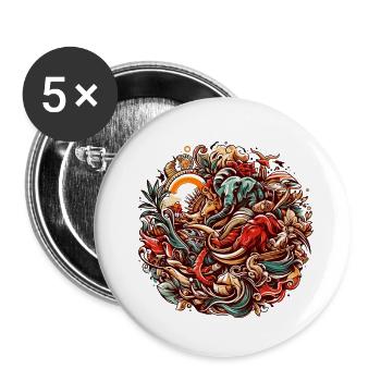 Illustration vibrante et dynamique inspirée de la nature - Lot de 5 petits badges (25 mm) - blanc - Devant