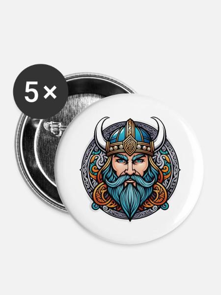 Wikinger Odin Thor Walhalla - Buttons klein 25 mm (5er Pack) - Weiß