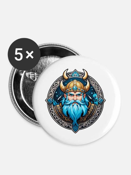 Wikinger Odin Thor Walhalla - Buttons klein 25 mm (5er Pack) - Weiß