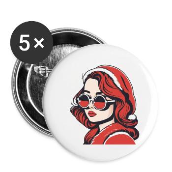 Mädchen Weihnachten Zeichnung - Buttons klein 25 mm (5er Pack) - Weiß - Vorne