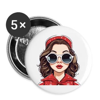 Girl Christmas Drawing - Buttons small 1''/25 mm (5-pack) - white - Front
