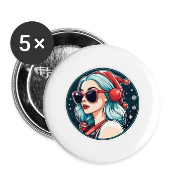 Mädchen Weihnachten Zeichnung - Buttons klein 25 mm (5er Pack) - Weiß - Vorne