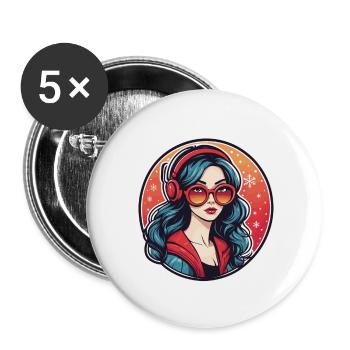 Girl Christmas Drawing - Buttons small 1''/25 mm (5-pack) - white - Front