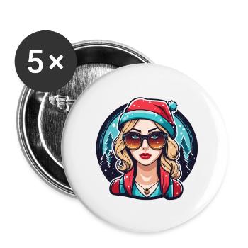 Girl Christmas Drawing - Buttons small 1''/25 mm (5-pack) - white - Front