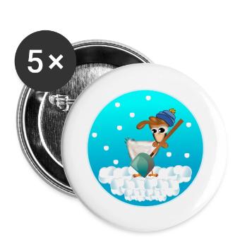 WINTER HÜHNERSTALL HÜHNER SCHNEEFALL - Buttons klein 25 mm (5er Pack) - Weiß - Vorne