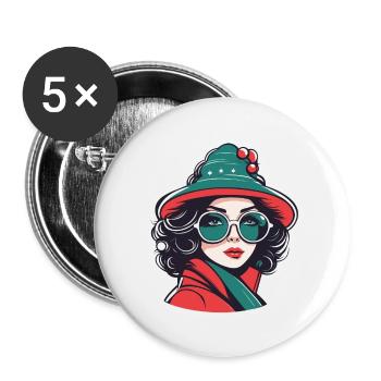 Girl Christmas Illustration - Buttons small 1''/25 mm (5-pack) - white - Front