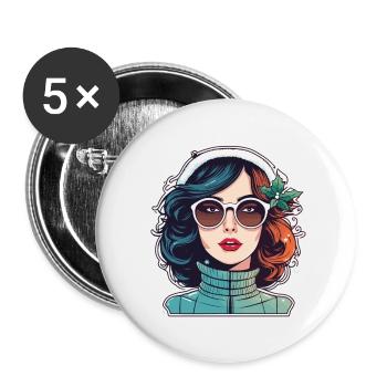 Girl Christmas Drawing - Buttons small 1''/25 mm (5-pack) - white - Front