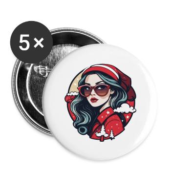 Girl Christmas Illustration - Buttons small 1''/25 mm (5-pack) - white - Front