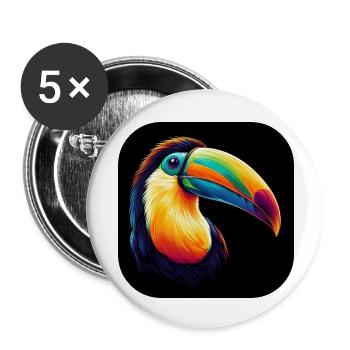 Toucan bec coloré photoréaliste - Lot de 5 petits badges (25 mm) - blanc - Devant