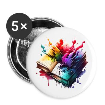Book Reading Books Reader Gift Book Lover - Buttons small 1''/25 mm (5-pack) - white - Front