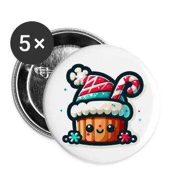 Cupcake au chapeau de Père Noël : une douce gâterie de Noël ! - Lot de 5 petits badges (25 mm) - blanc - Devant