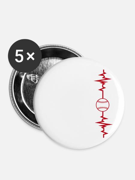 Baseball Herzschlag Baseball Geschenkidee - Buttons klein 25 mm (5er Pack) - Weiß