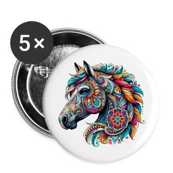 Pferd mit Mandalas verziert - Buttons klein 25 mm (5er Pack) - Weiß - Vorne