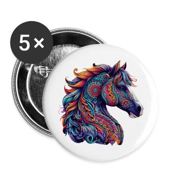 Pferd mit Mandalas verziert - Buttons klein 25 mm (5er Pack) - Weiß - Vorne