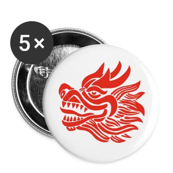 Chinesischer Drachenkopf (Rot) - Buttons klein 25 mm (5er Pack) - Weiß - Vorne
