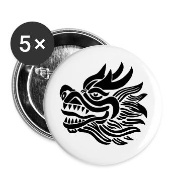 Chinesischer Drachenkopf (Schwarz) - Buttons klein 25 mm (5er Pack) - Weiß - Vorne