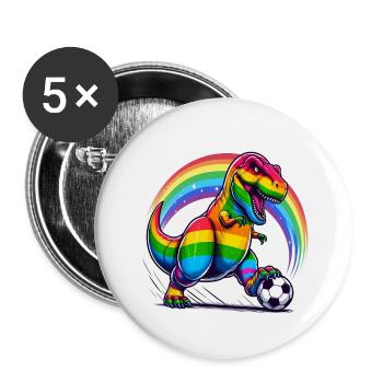 Rainbow Soccer T-Rex - Buttons small 1''/25 mm (5-pack) - white - Front