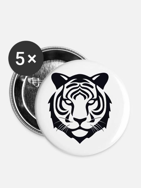 Felin Dschungel-Tigerkopf - Buttons klein 25 mm (5er Pack) - Weiß