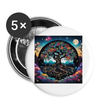 Arbre de vie, Arbre de vie, Graffiti, planètes - Lot de 5 petits badges (25 mm) - blanc - Devant