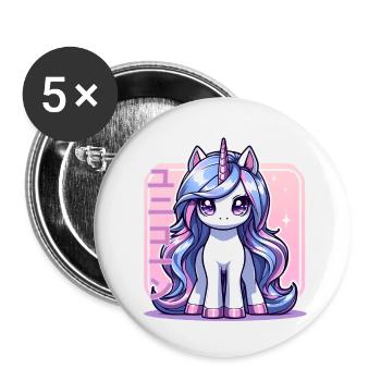 Unicorn with Japanese lettering - Buttons small 1''/25 mm (5-pack) - white - Front