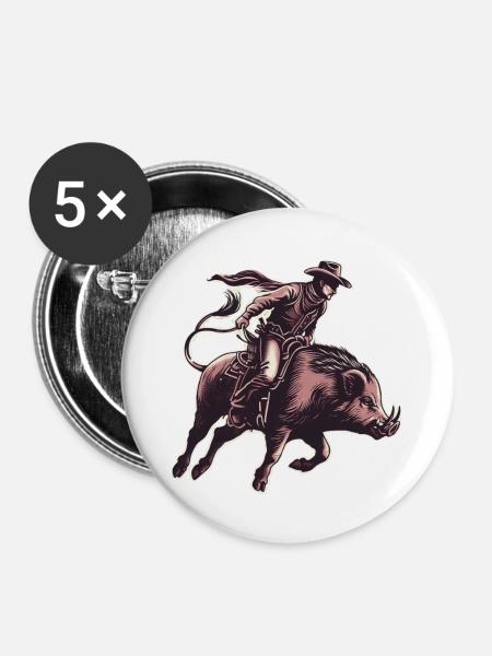 Boar Cowboy - Buttons klein 25 mm (5er Pack) - Weiß