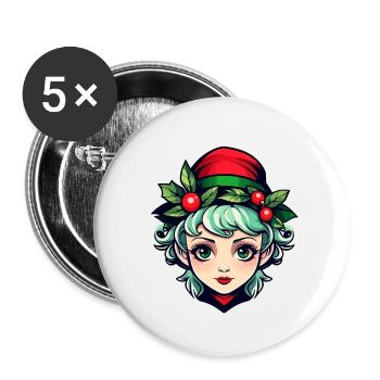 Elf Christmas Illustration - Buttons small 1''/25 mm (5-pack) - white - Front