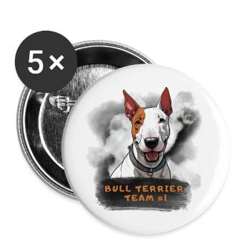 Bullterrier Team Nummer 1 Champion Sieger Anführer - Buttons klein 25 mm (5er Pack) - Weiß - Vorne