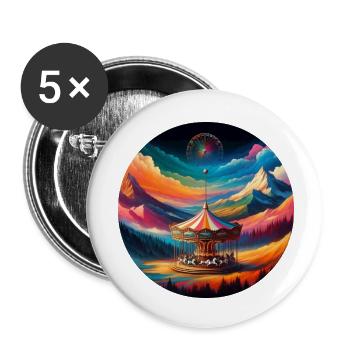 Colorful mountain landscape with carousel horses - Buttons small 1''/25 mm (5-pack) - white - Front