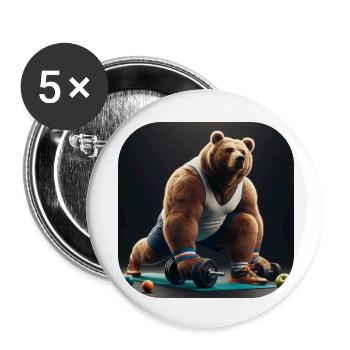 Bär mit Hanteln Fitness Sport - Buttons klein 25 mm (5er Pack) - Weiß - Vorne