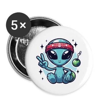 Sympathique extraterrestre de dessin animé - Lot de 5 petits badges (25 mm) - blanc - Devant