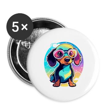 Dachshund Dog Illustration - Buttons small 1''/25 mm (5-pack) - white - Front
